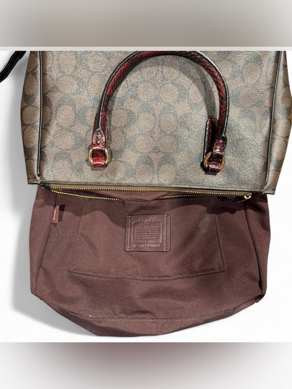Coach Surrey Carryall in Signature Canvas Snake Skin Handles - Picture 5 of 8